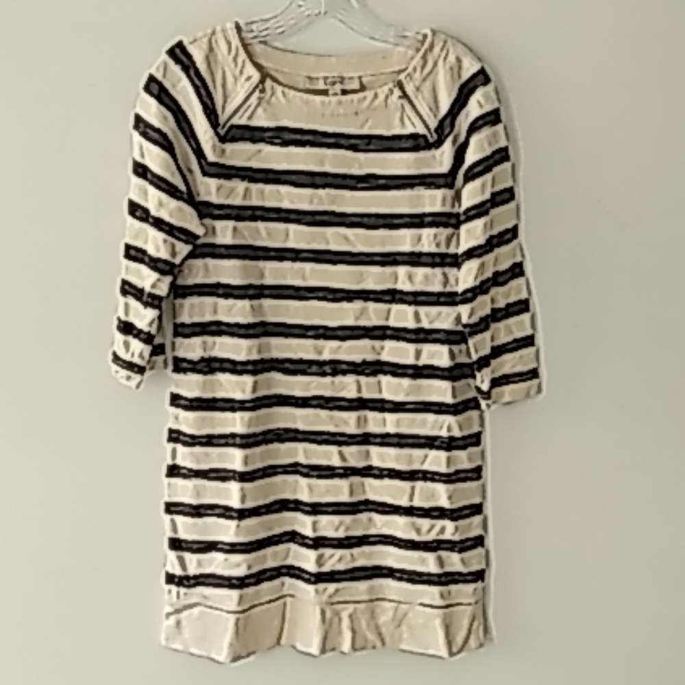 Loft gray/cream stripe nautical long sleeve dress